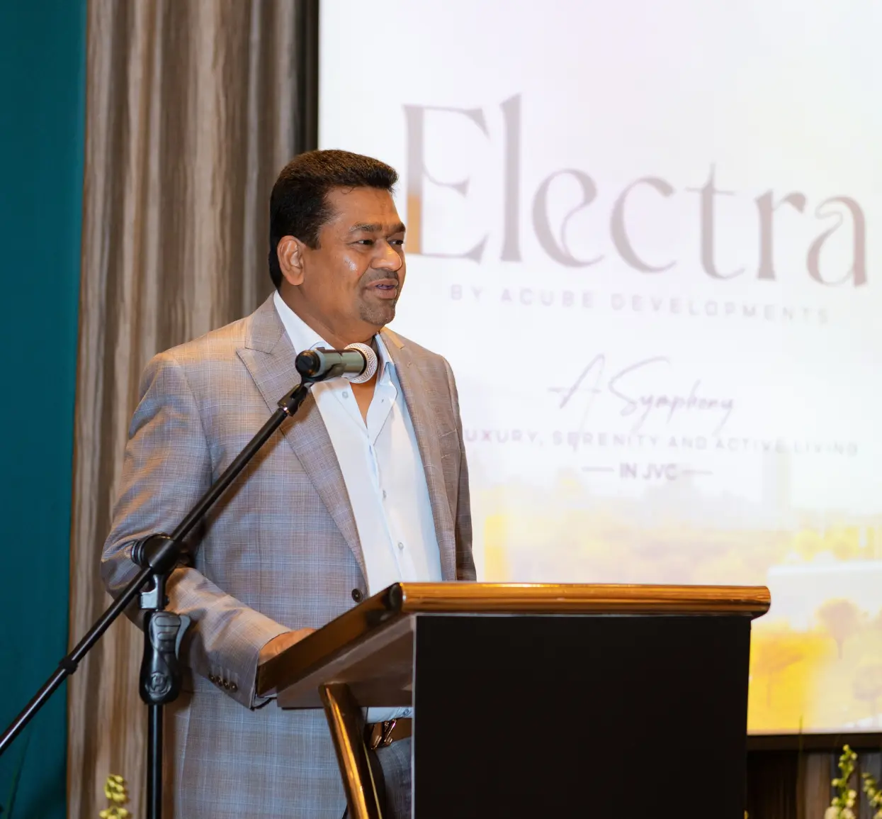 Acube CEO on stage at Electra Launch